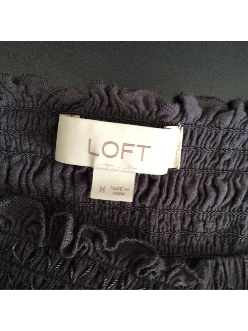 LOFT Blue Puff Eyelet Sleeve Smocked Blouse Sz medium